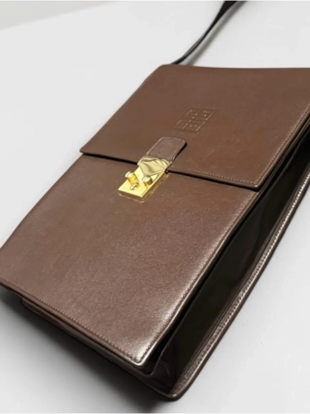 Givenchy Taupe Brown Leather Messenger Bag with Gold Hardware